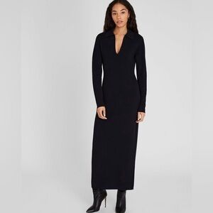 Club Monaco Wool Cashmere Maxi Dress Black Collared Knit Minimalist